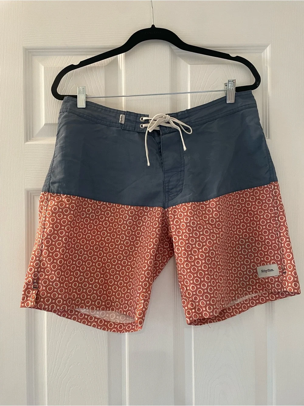 Rhythm. Men’s Slate Blue and Coral Pattern Swim Board Shorts